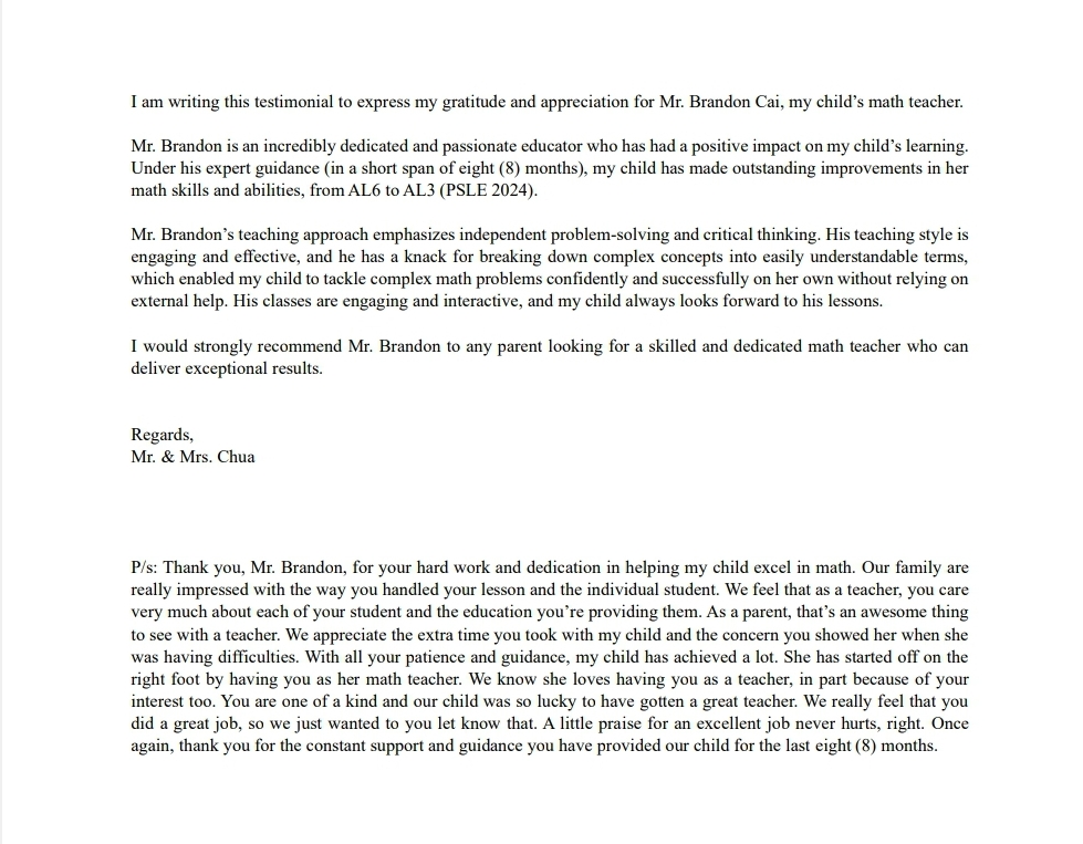 Uploaded Mr and Mrs Chua testimonial